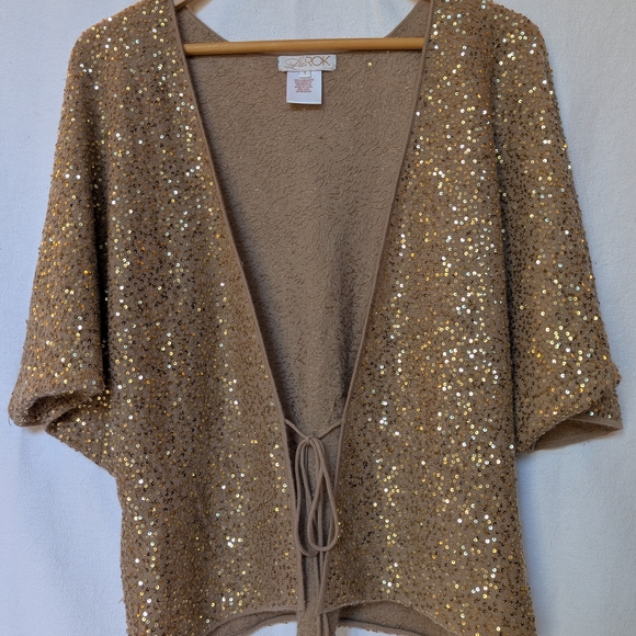 LaRok Gold Sequin Sweater Batwing Cardigan, Size Small - Picture 7 of 15